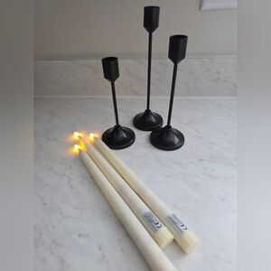 black metal candle sticks set of 3 with electric candles battery powered 3 tier